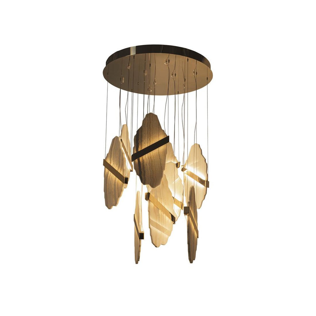 Auralith Gold-White Alabaster LED Chandelier with Seven Panels