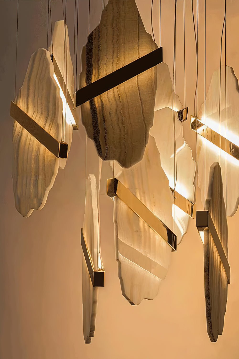 Auralith Gold-White Alabaster LED Chandelier with Seven Panels