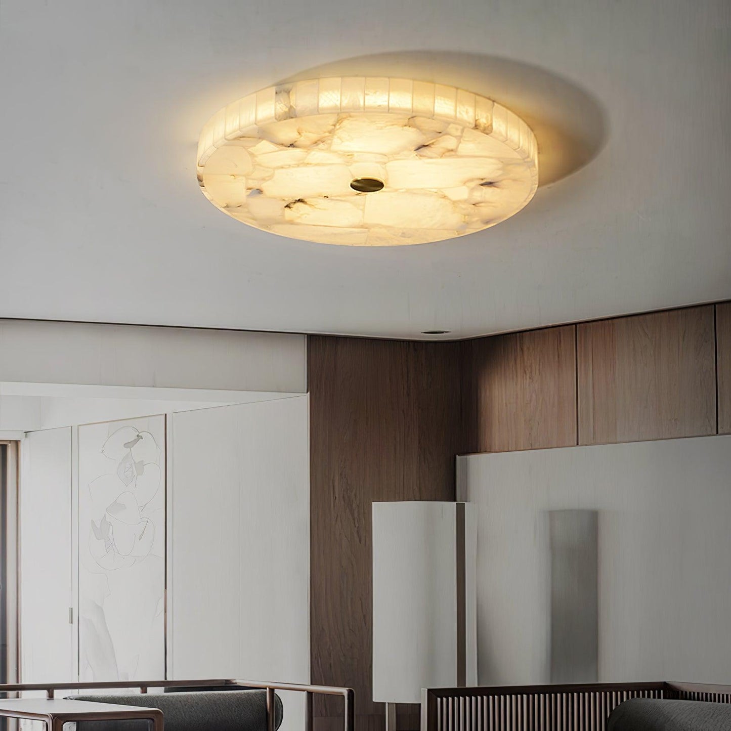 Vakkerlight Round Alabaster Ceiling Lamp – White & Gold, 40‑60 cm