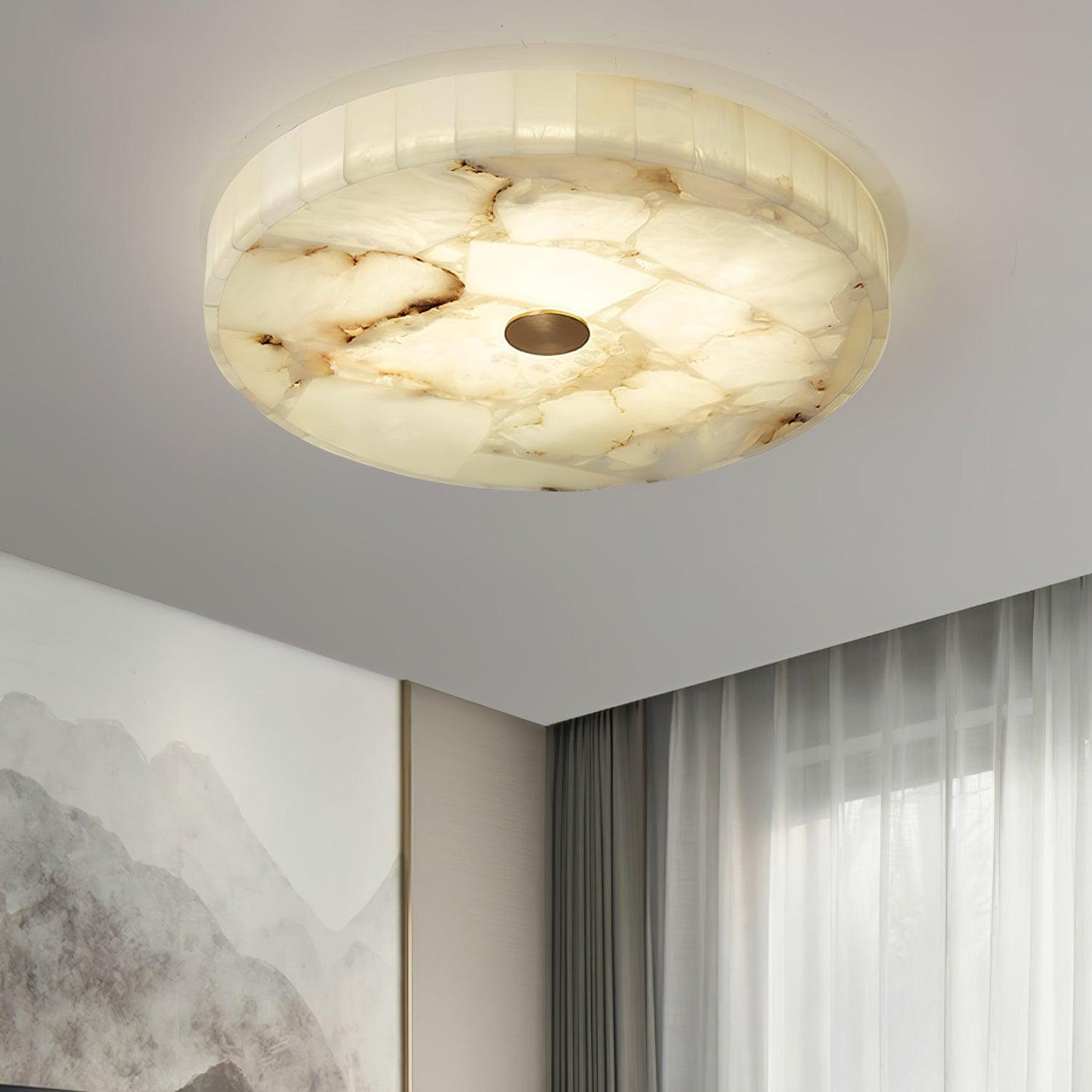 Vakkerlight Round Alabaster Ceiling Lamp – White & Gold, 40‑60 cm