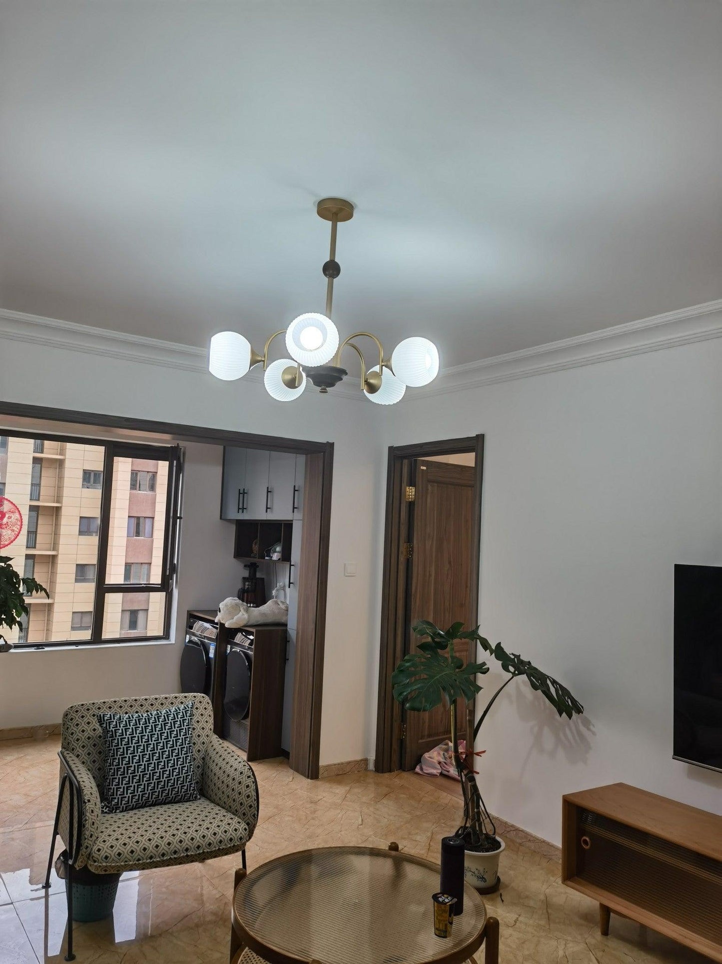 Sculptural Glass Ribbed Chandelier - YIOSI