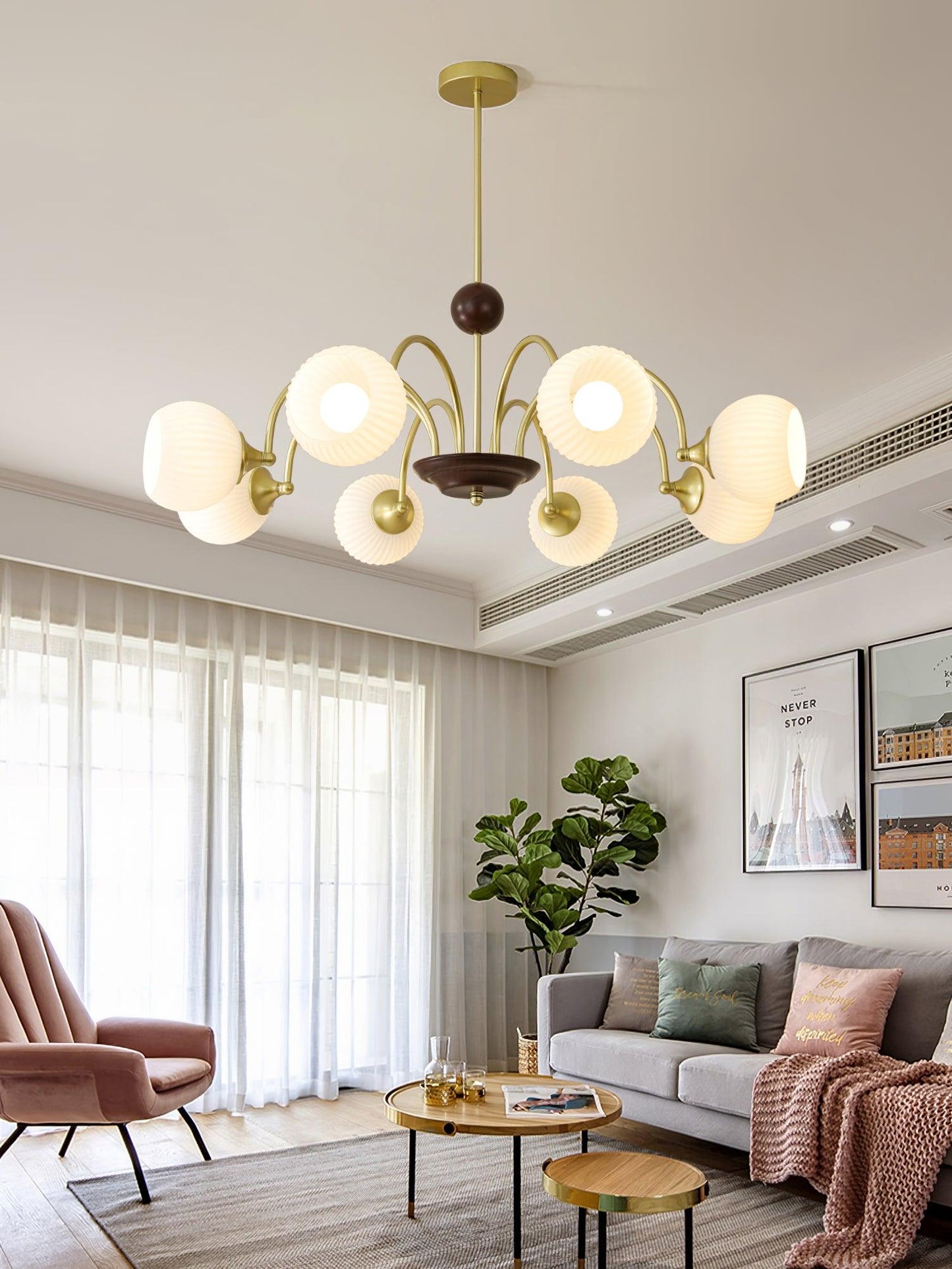 Sculptural Glass Ribbed Chandelier - YIOSI