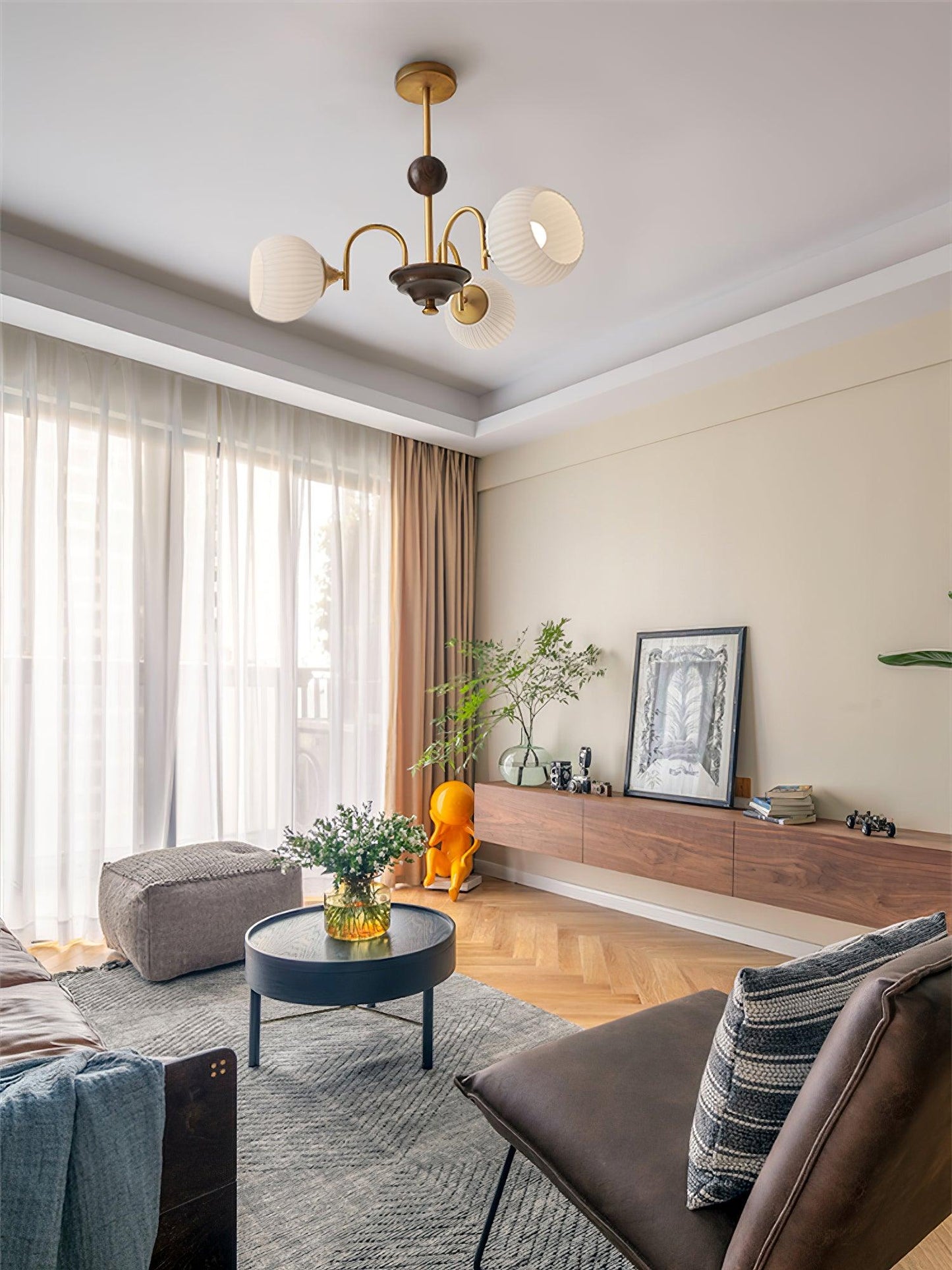 Sculptural Glass Ribbed Chandelier - YIOSI