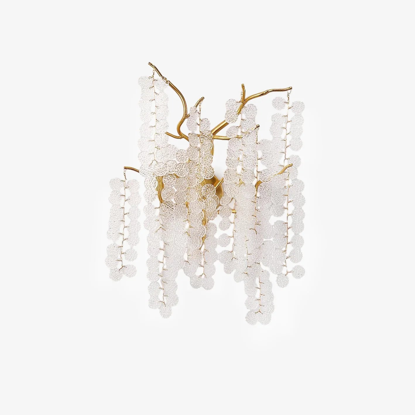 Brass & Clear Crystal Wall Lamp – Handcrafted Elegance Left: ∅ 13.8″ x H 21.7″ / Dia 35cm x H 55cm / Brass & Clear