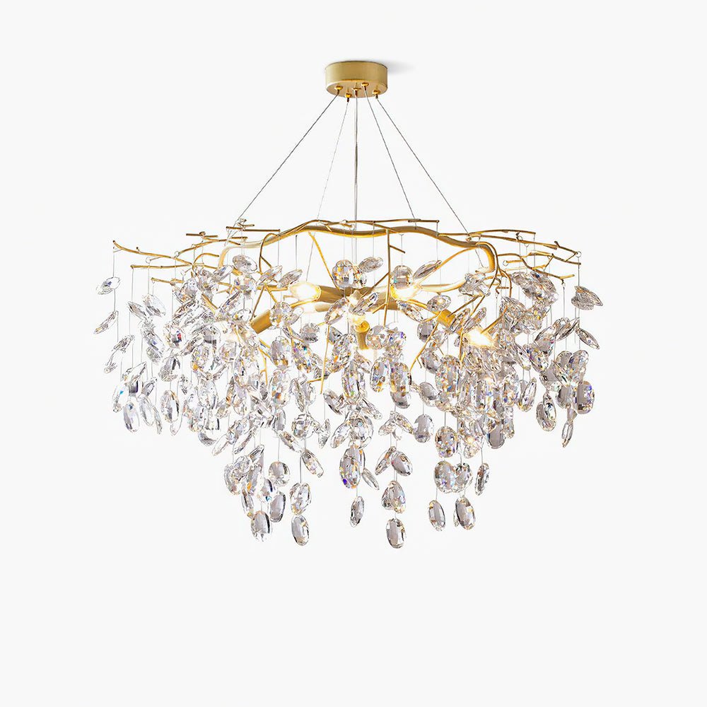 Sofia Brass Clear Crystal Round Branch Chandelier LED