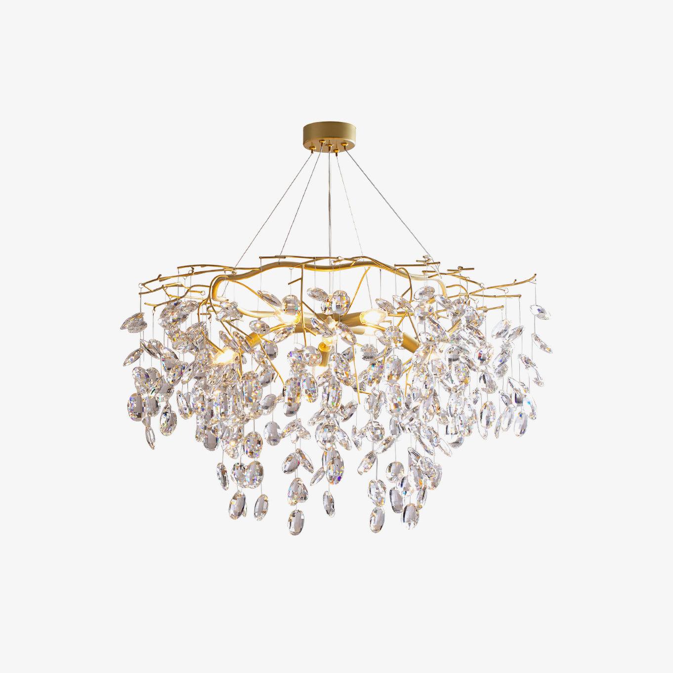 Sofia Brass Clear Crystal Round Branch Chandelier LED