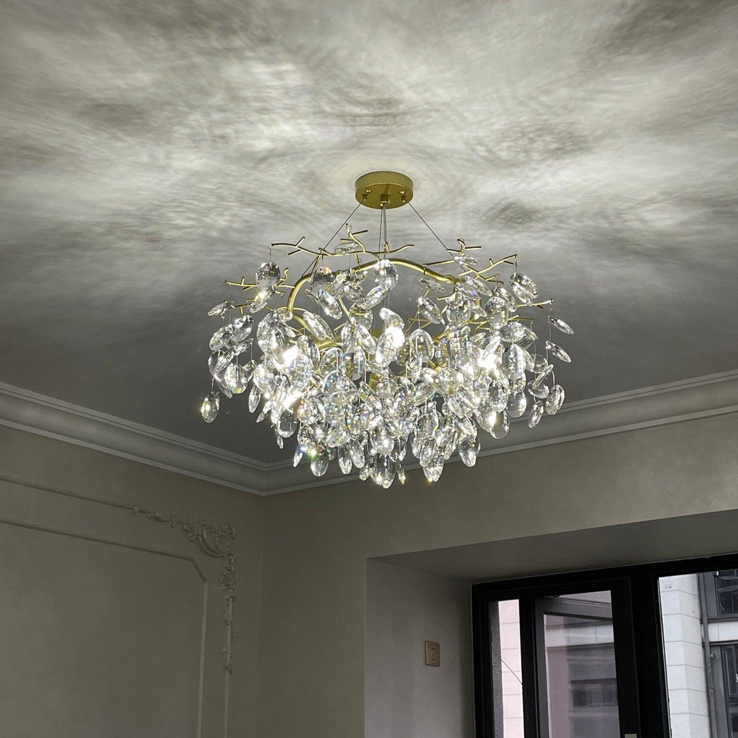 Sofia Brass Clear Crystal Round Branch Chandelier LED