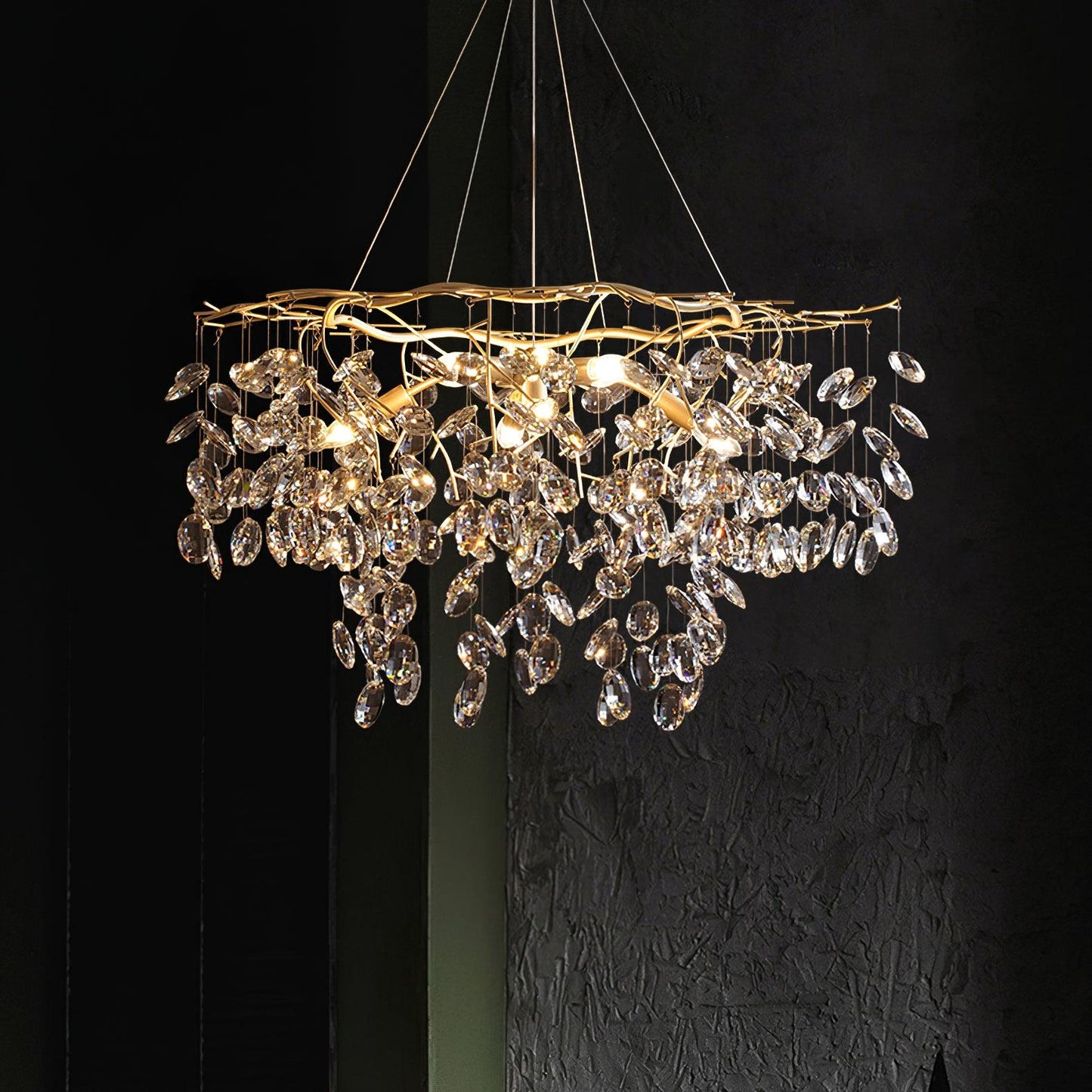 Sofia Brass Clear Crystal Round Branch Chandelier LED