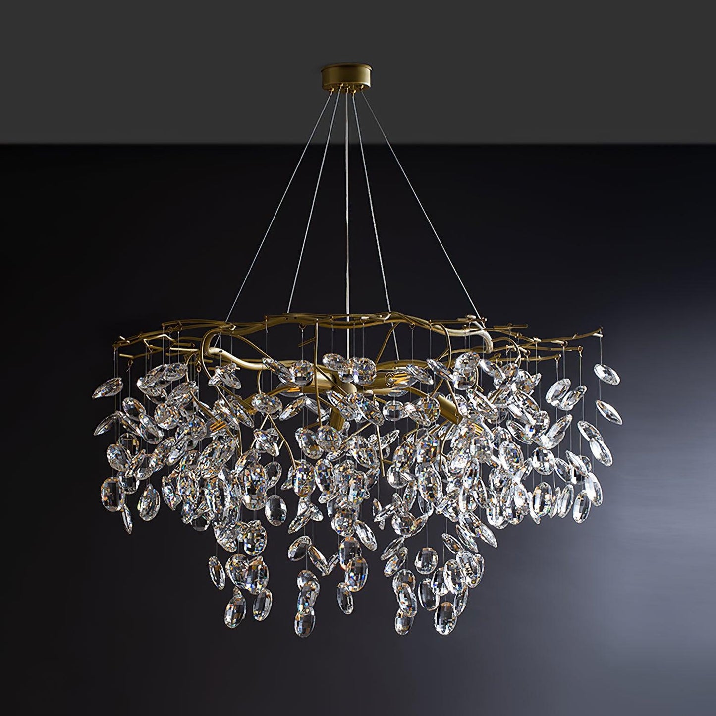 Sofia Brass Clear Crystal Round Branch Chandelier LED