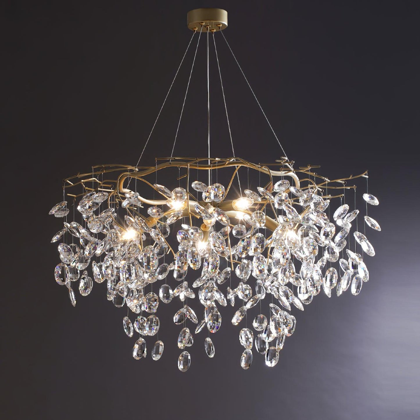 Sofia Brass Clear Crystal Round Branch Chandelier LED