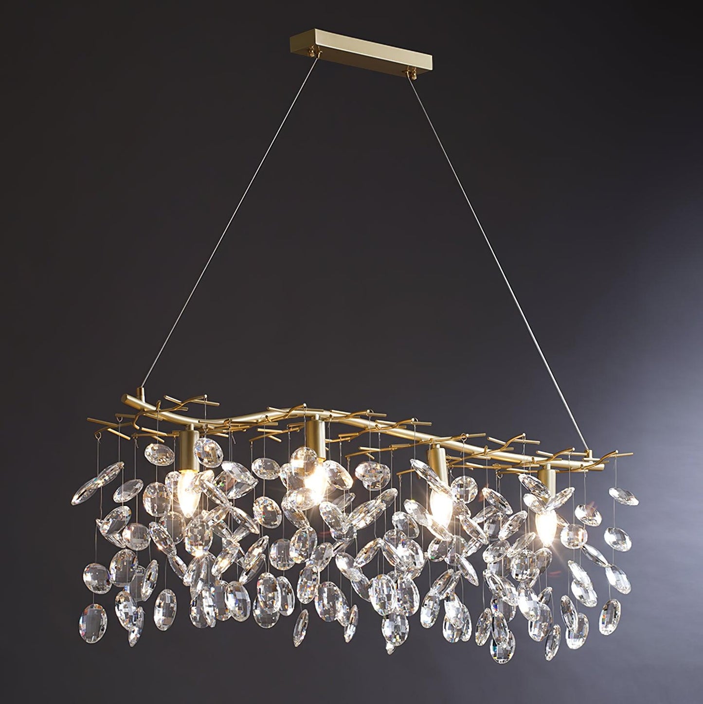 Sofia Brass Clear Crystal Round Branch Chandelier LED