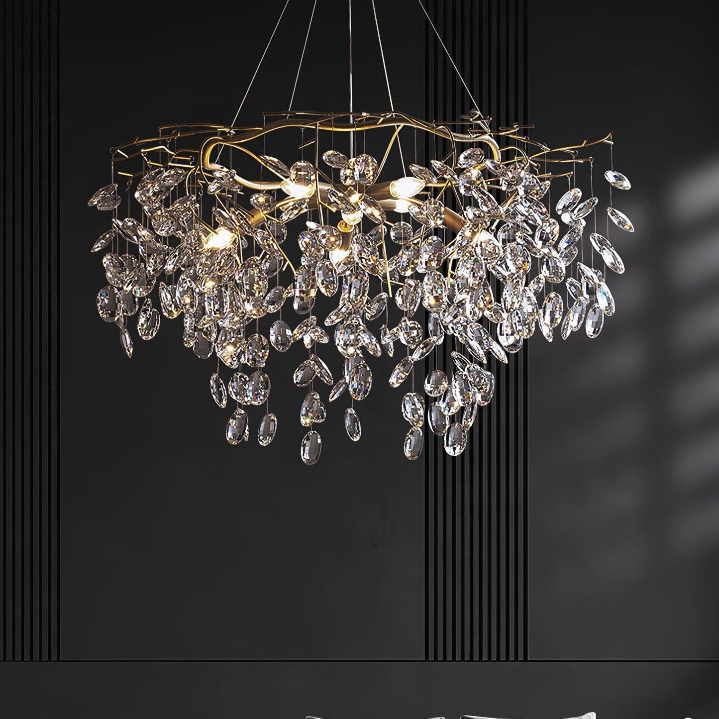 Sofia Brass Clear Crystal Round Branch Chandelier LED