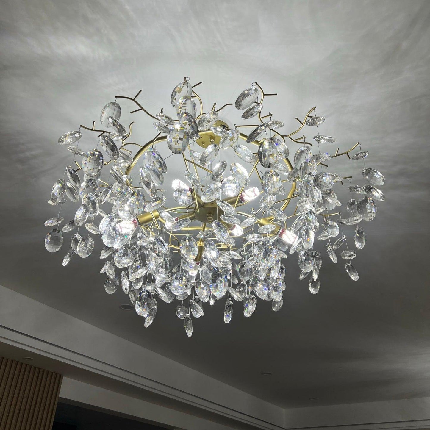 Sofia Brass Clear Crystal Round Branch Chandelier LED