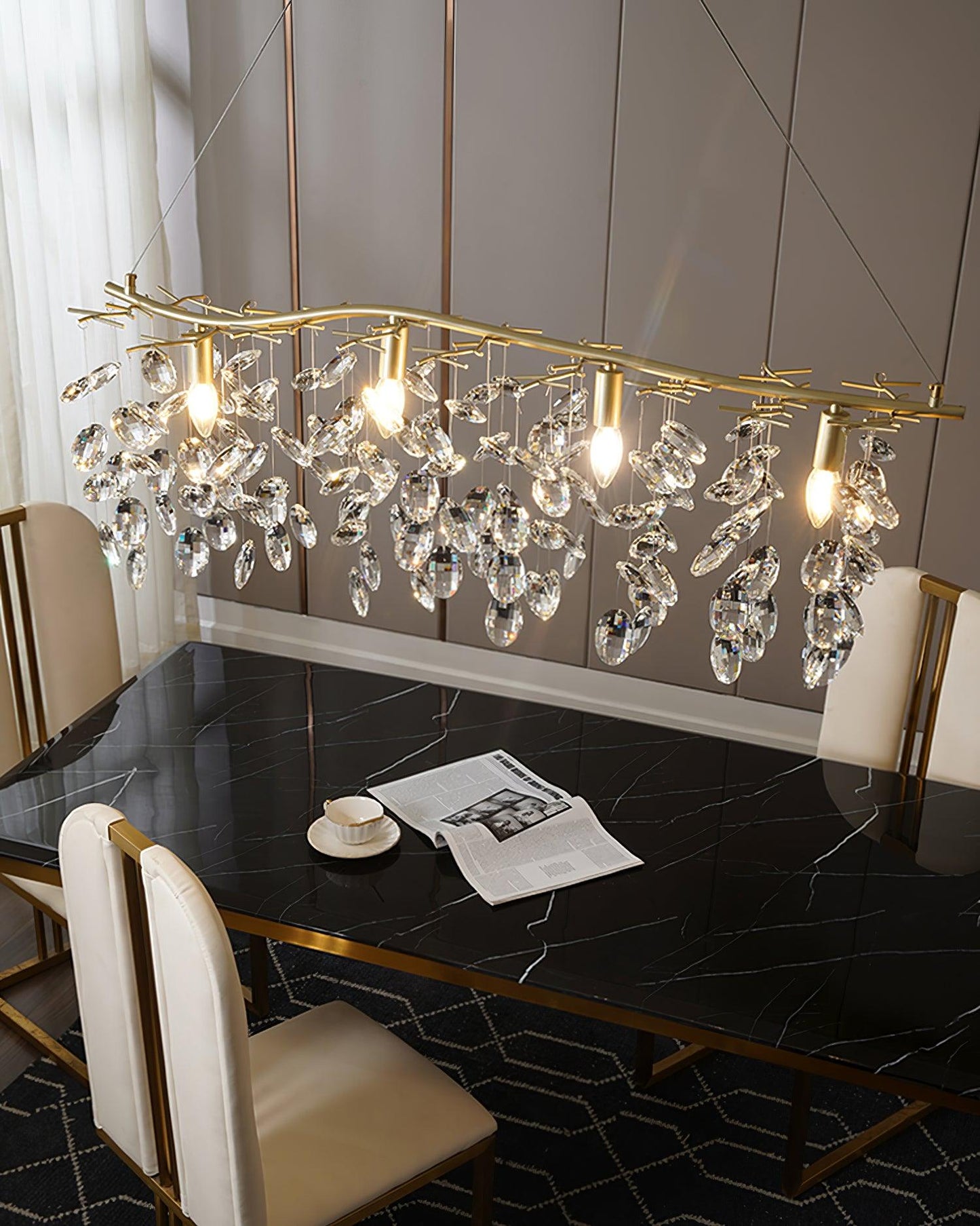 Sofia Brass Clear Crystal Round Branch Chandelier LED