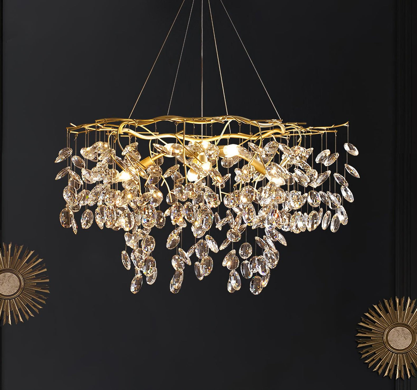 Sofia Brass Clear Crystal Round Branch Chandelier LED