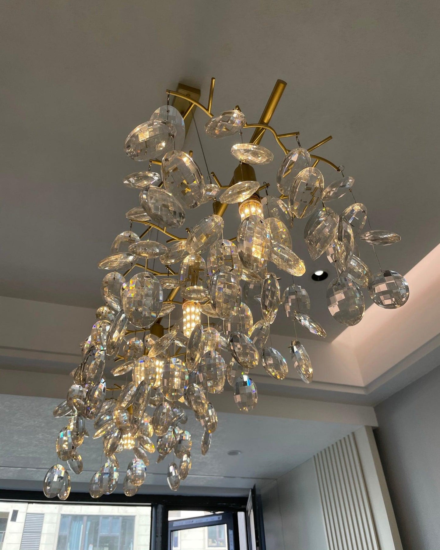 Sofia Brass Clear Crystal Round Branch Chandelier LED