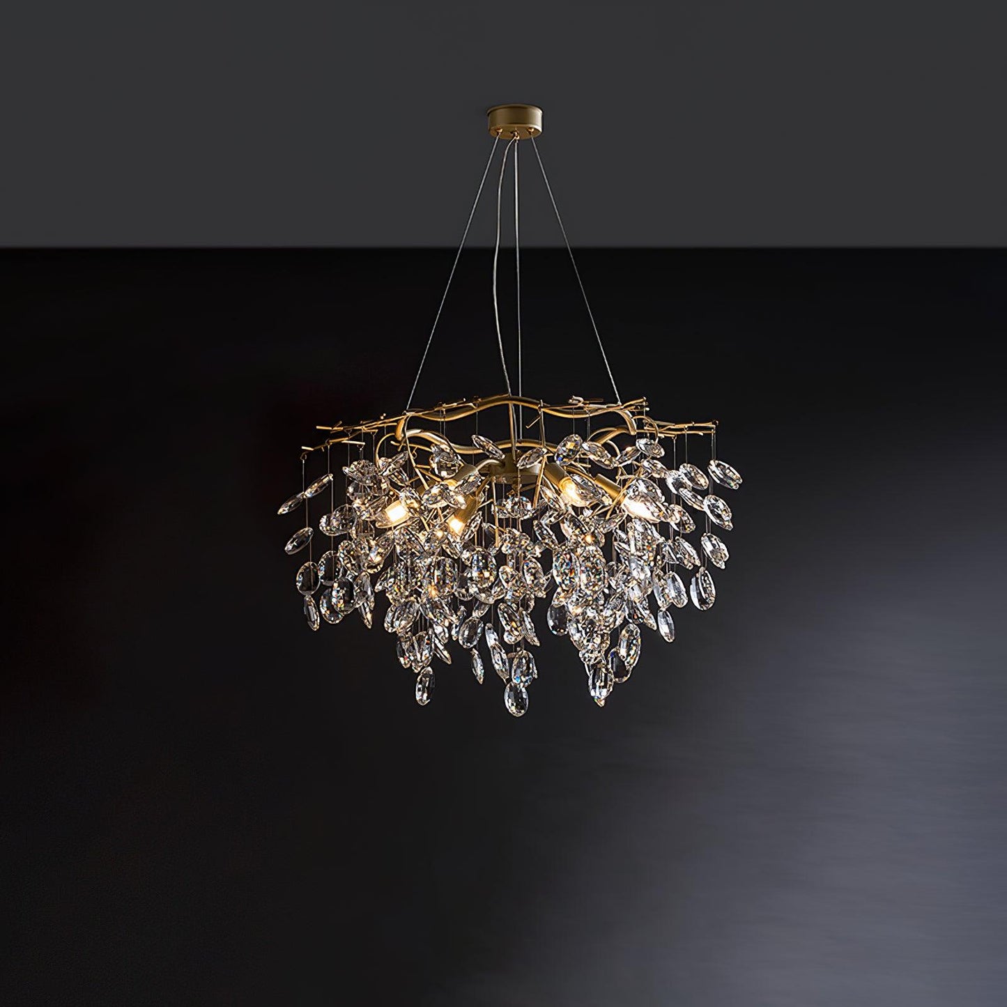 Sofia Brass Clear Crystal Round Branch Chandelier LED