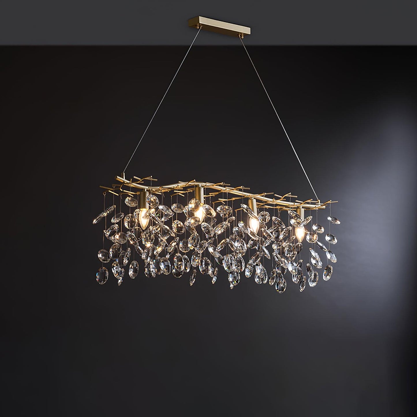 Sofia Brass Clear Crystal Round Branch Chandelier LED