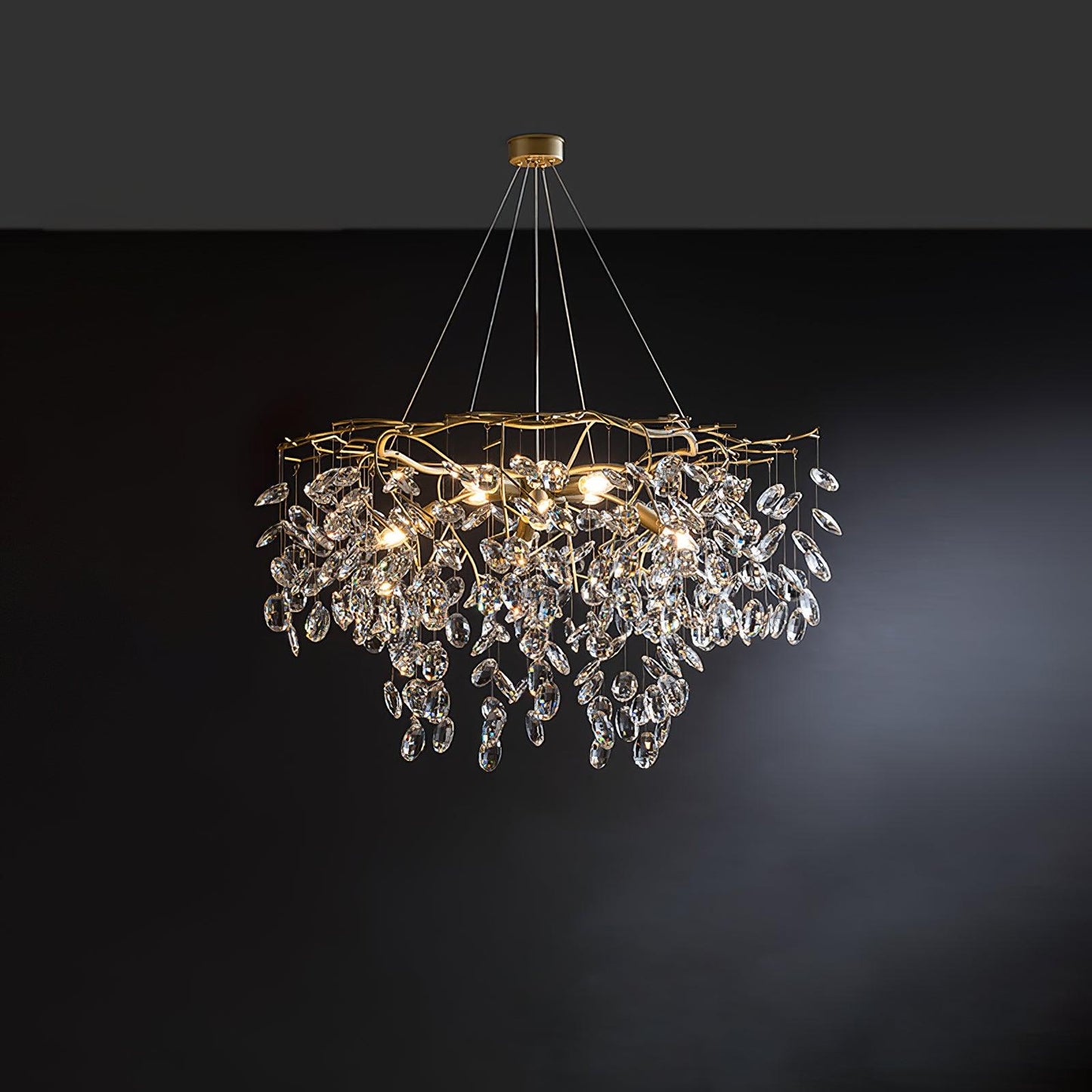 Sofia Brass Clear Crystal Round Branch Chandelier LED