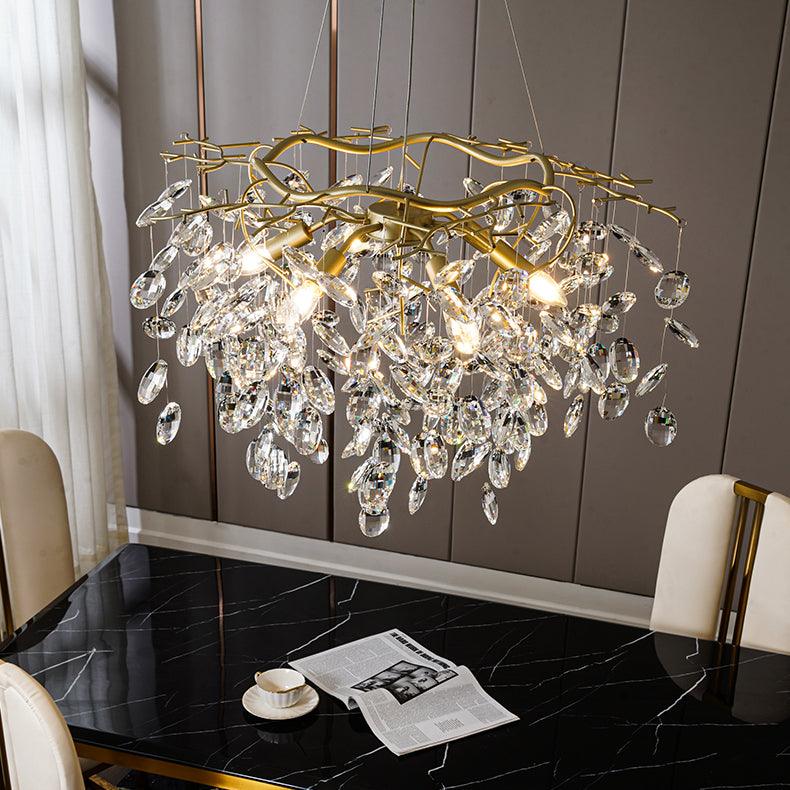 Sofia Brass Clear Crystal Round Branch Chandelier LED