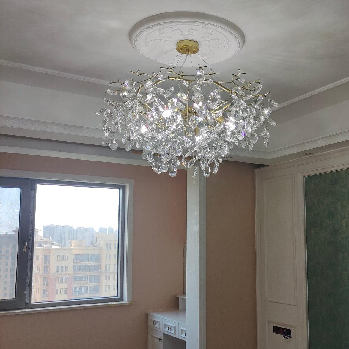 Sofia Brass Clear Crystal Round Branch Chandelier LED