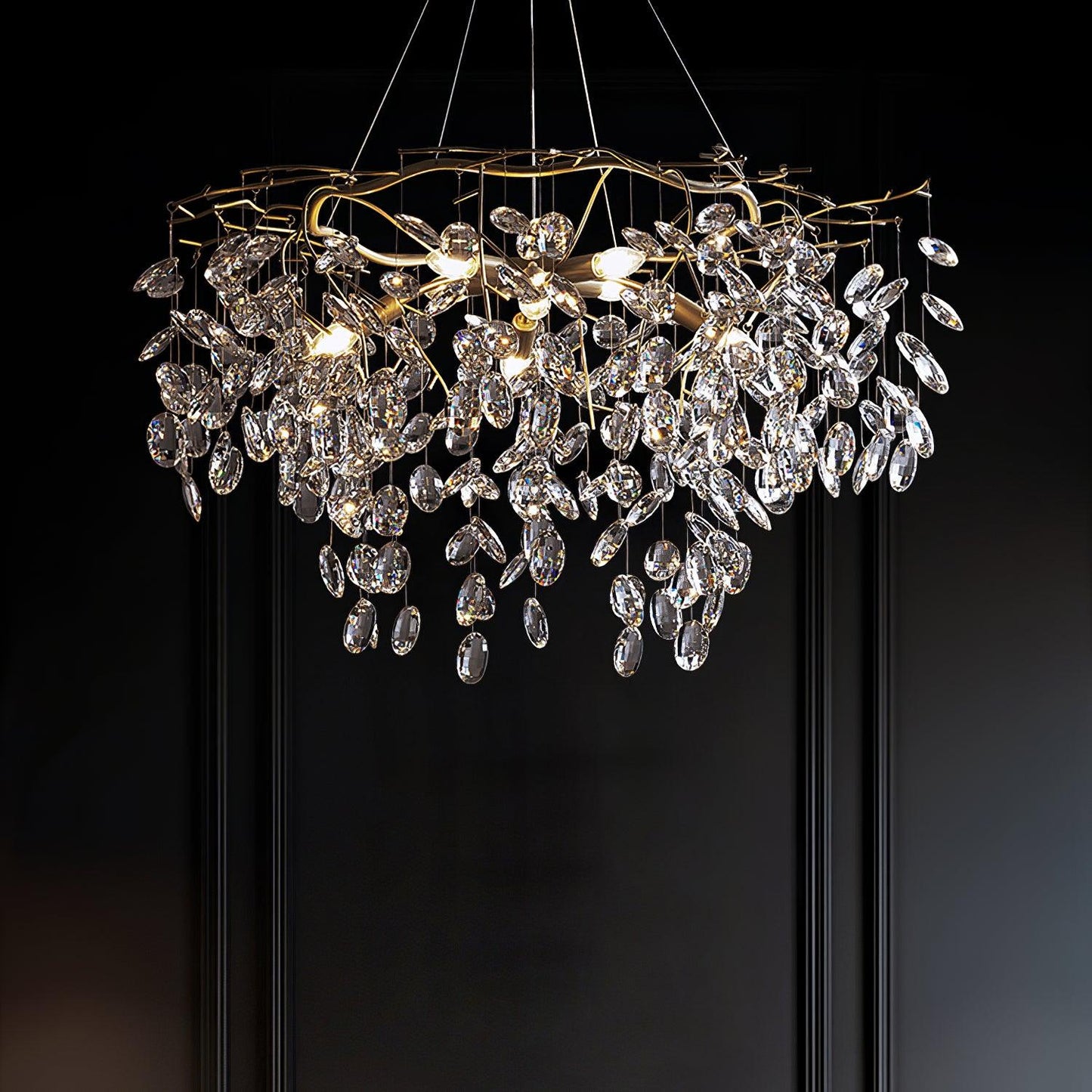 Sofia Brass Clear Crystal Round Branch Chandelier LED