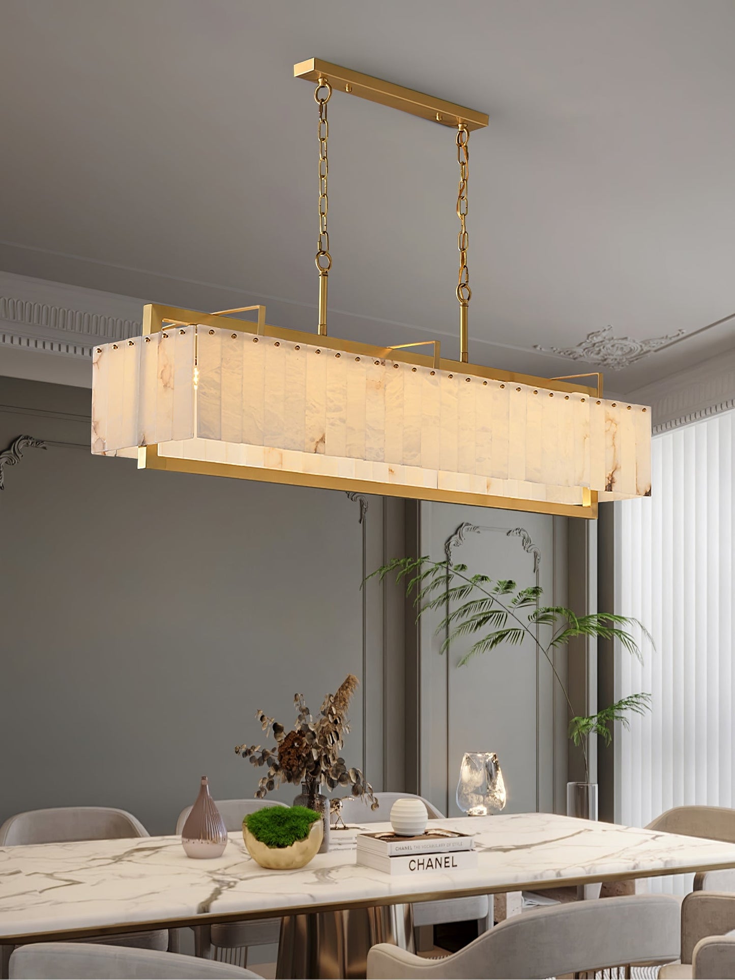 Solstice Alabaster Bar Chandelier with Gold & White Finish