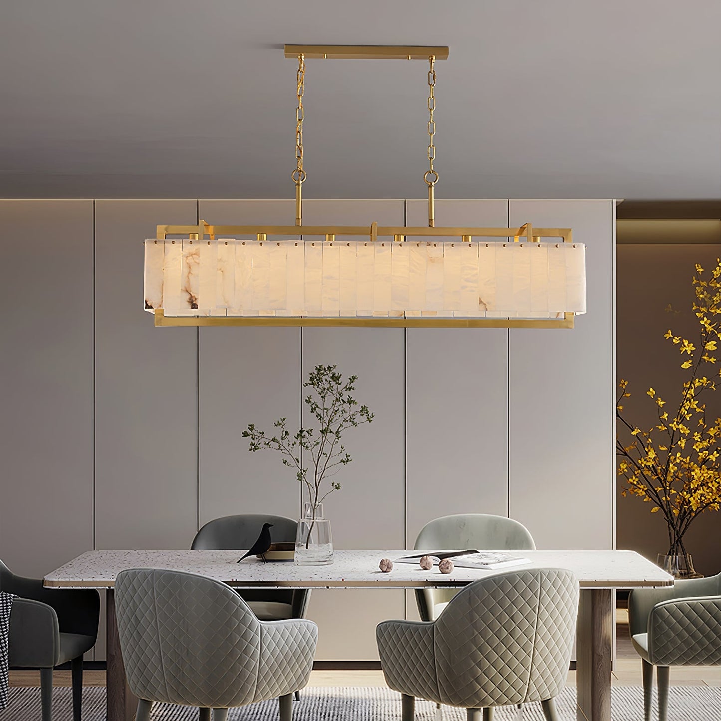 Solstice Alabaster Bar Chandelier with Gold & White Finish