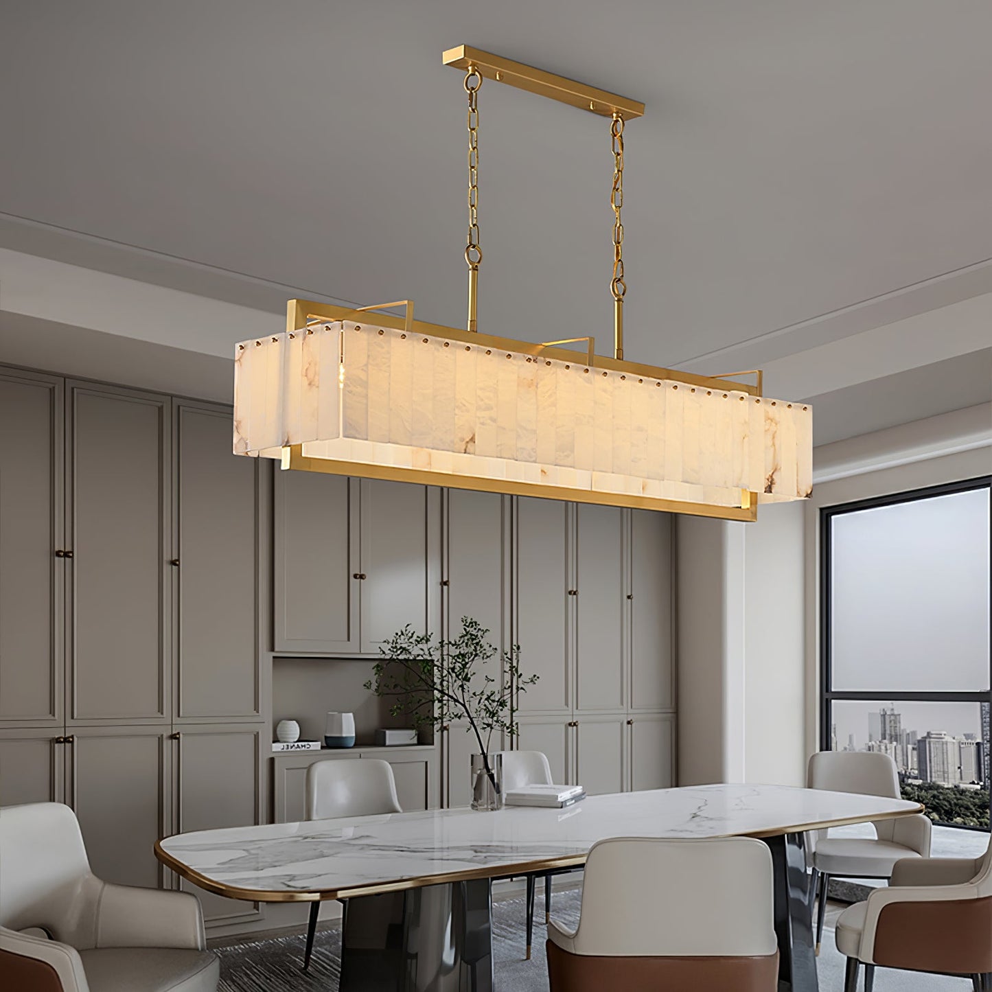 Solstice Alabaster Bar Chandelier with Gold & White Finish
