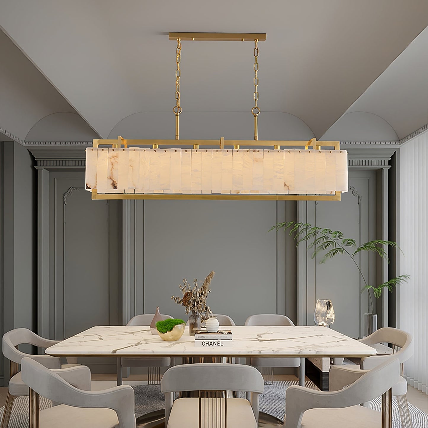 Solstice Alabaster Bar Chandelier with Gold & White Finish