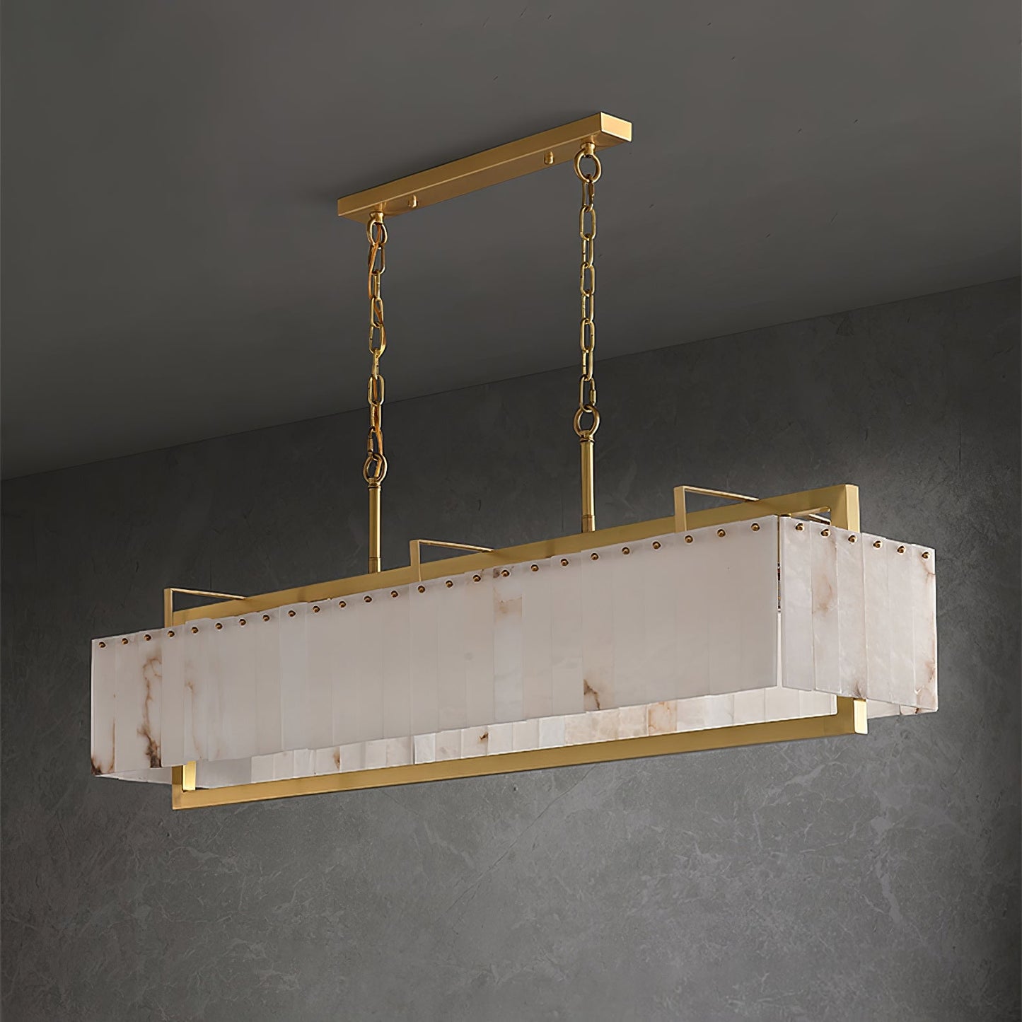 Solstice Alabaster Bar Chandelier with Gold & White Finish