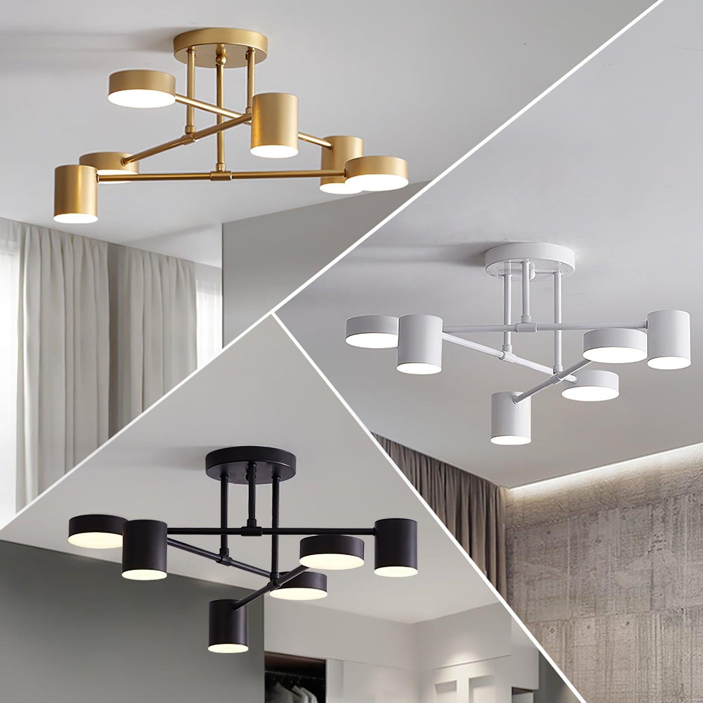 Gold Finish Sputnik Flush Ceiling Light with Integrated LED Shades