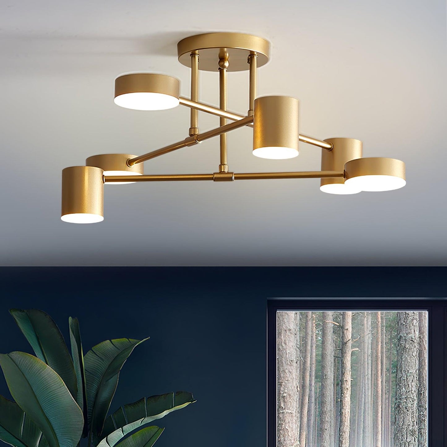 Gold Finish Sputnik Flush Ceiling Light with Integrated LED Shades