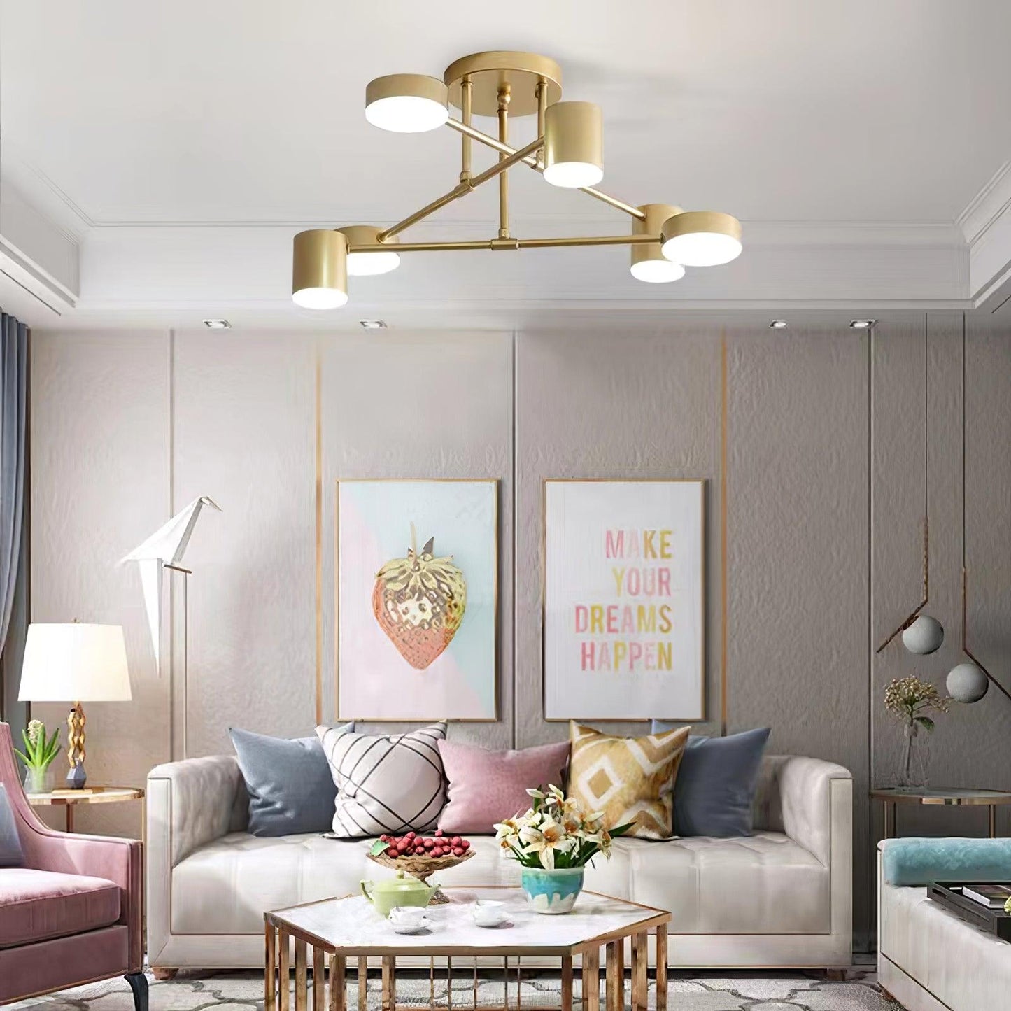 Gold Finish Sputnik Flush Ceiling Light with Integrated LED Shades