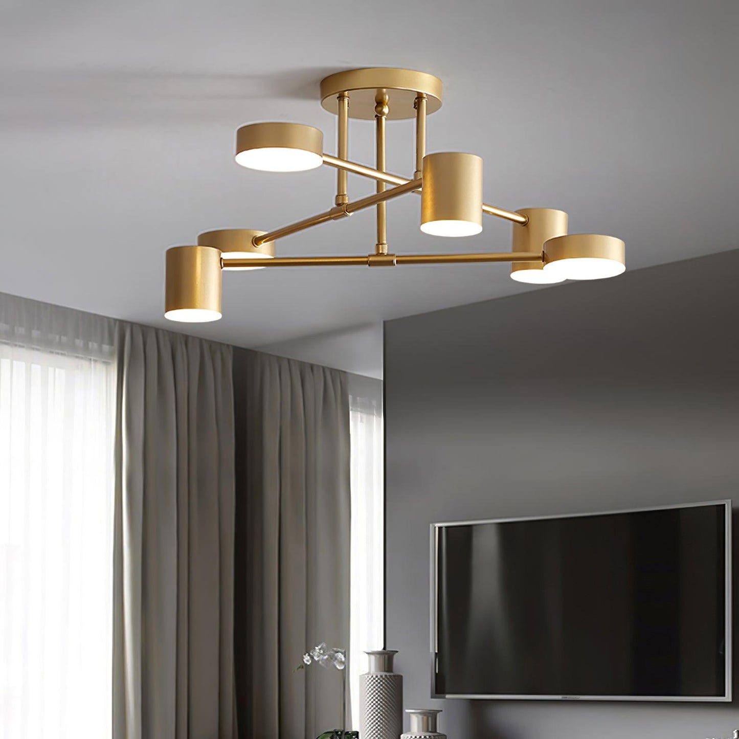 Gold Finish Sputnik Flush Ceiling Light with Integrated LED Shades