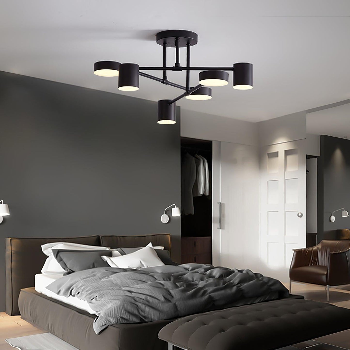 Gold Finish Sputnik Flush Ceiling Light with Integrated LED Shades