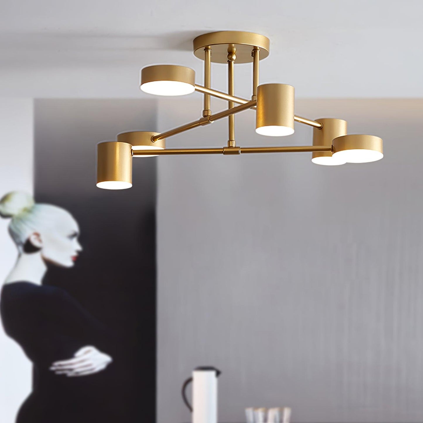 Gold Finish Sputnik Flush Ceiling Light with Integrated LED Shades
