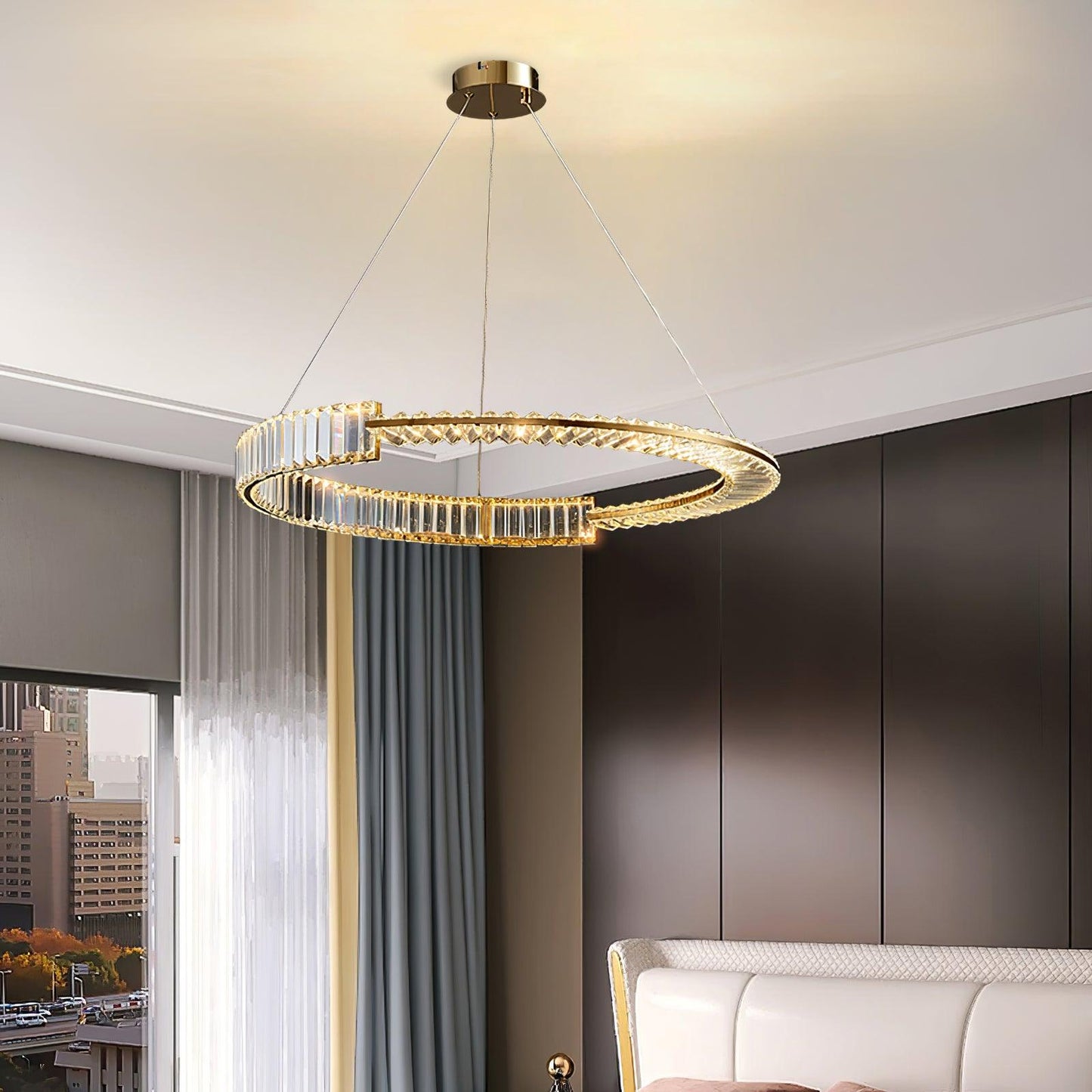 Stella Gold Crystal LED Chandelier with Warm Cool Lights