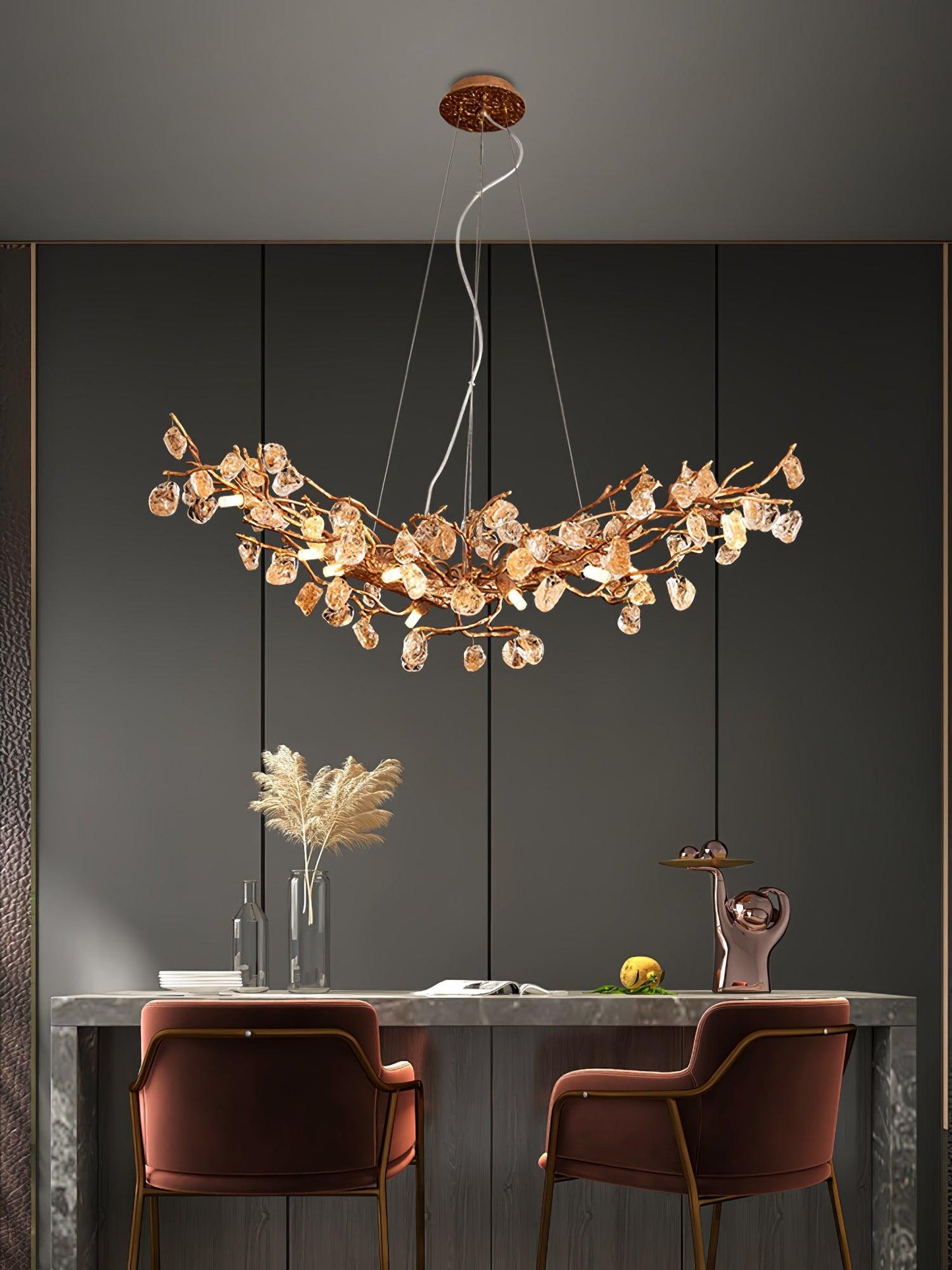 Stone Crystal Brass Chandelier - YIOSI