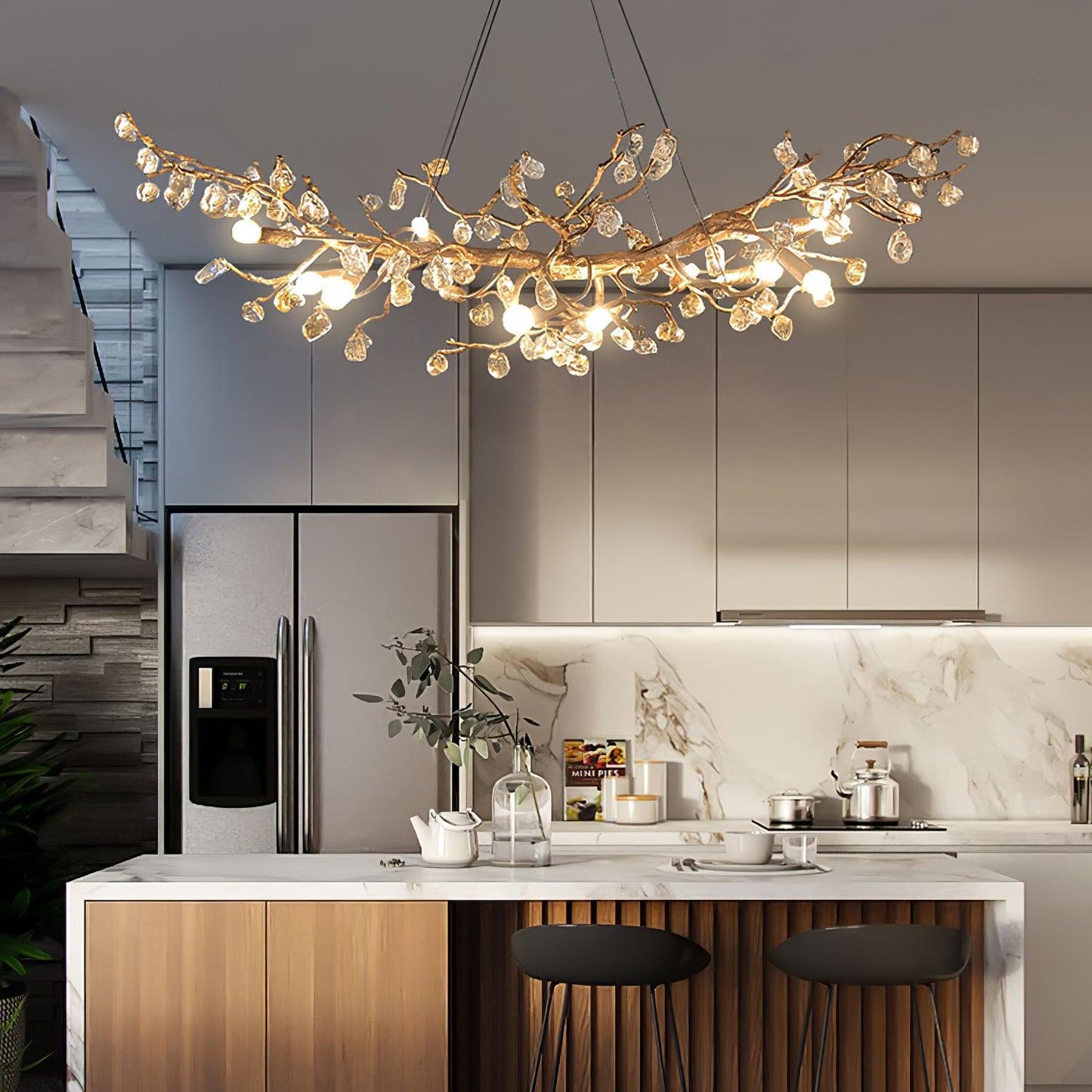 Stone Crystal Brass Chandelier - YIOSI