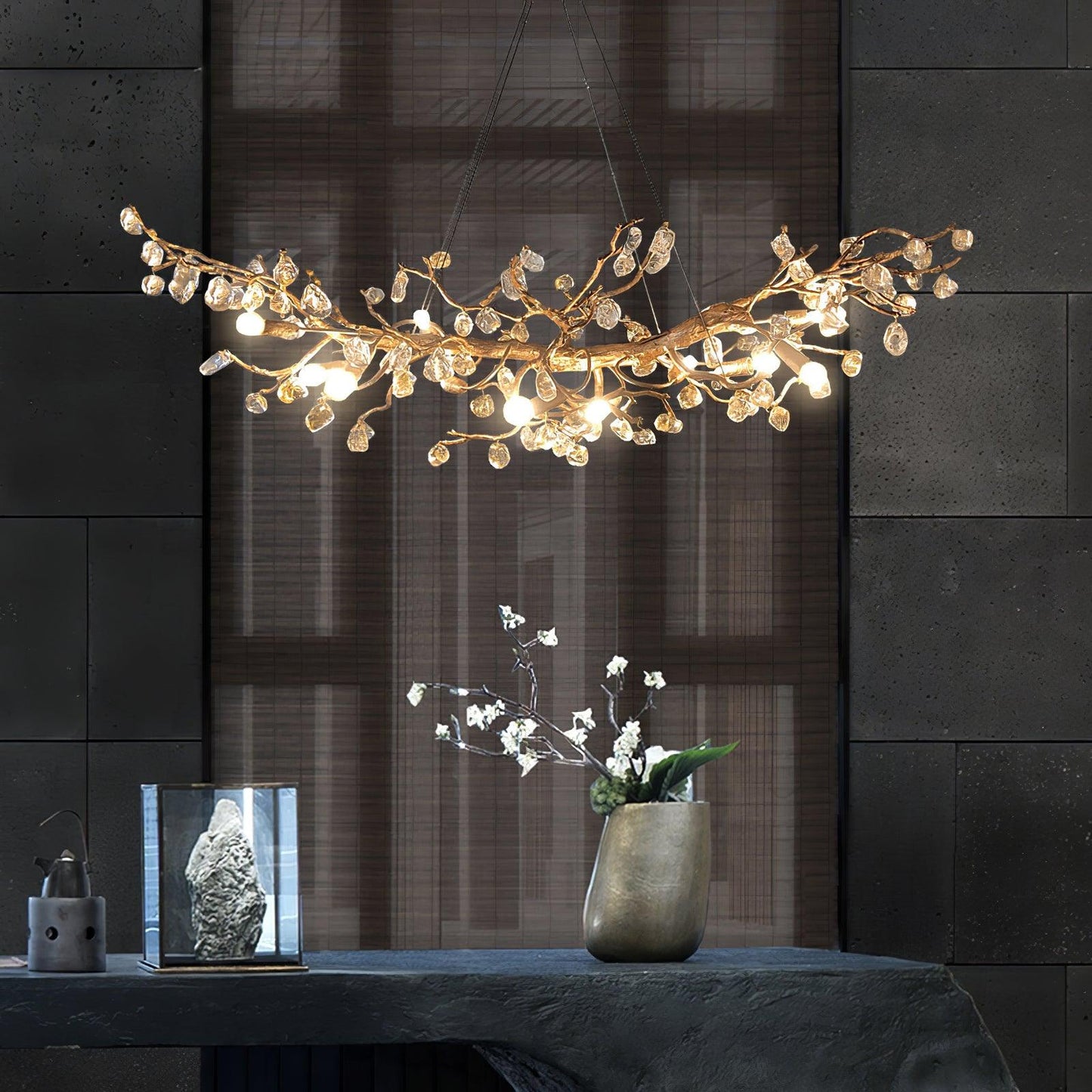 Stone Crystal Brass Chandelier - YIOSI