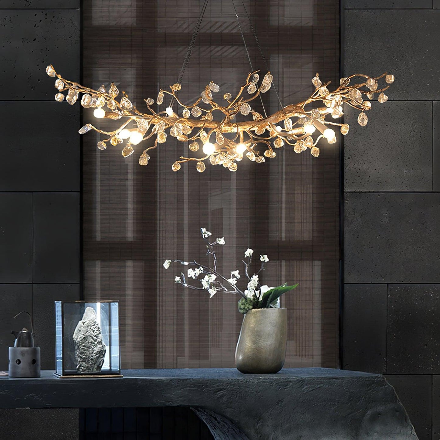 Stone Crystal Brass Chandelier - YIOSI