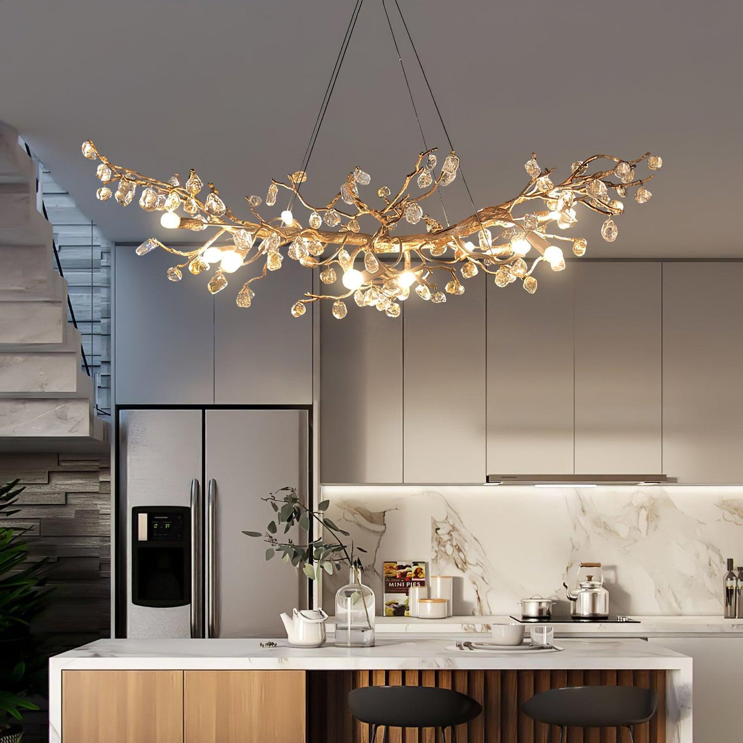 Stone Crystal Brass Chandelier - YIOSI