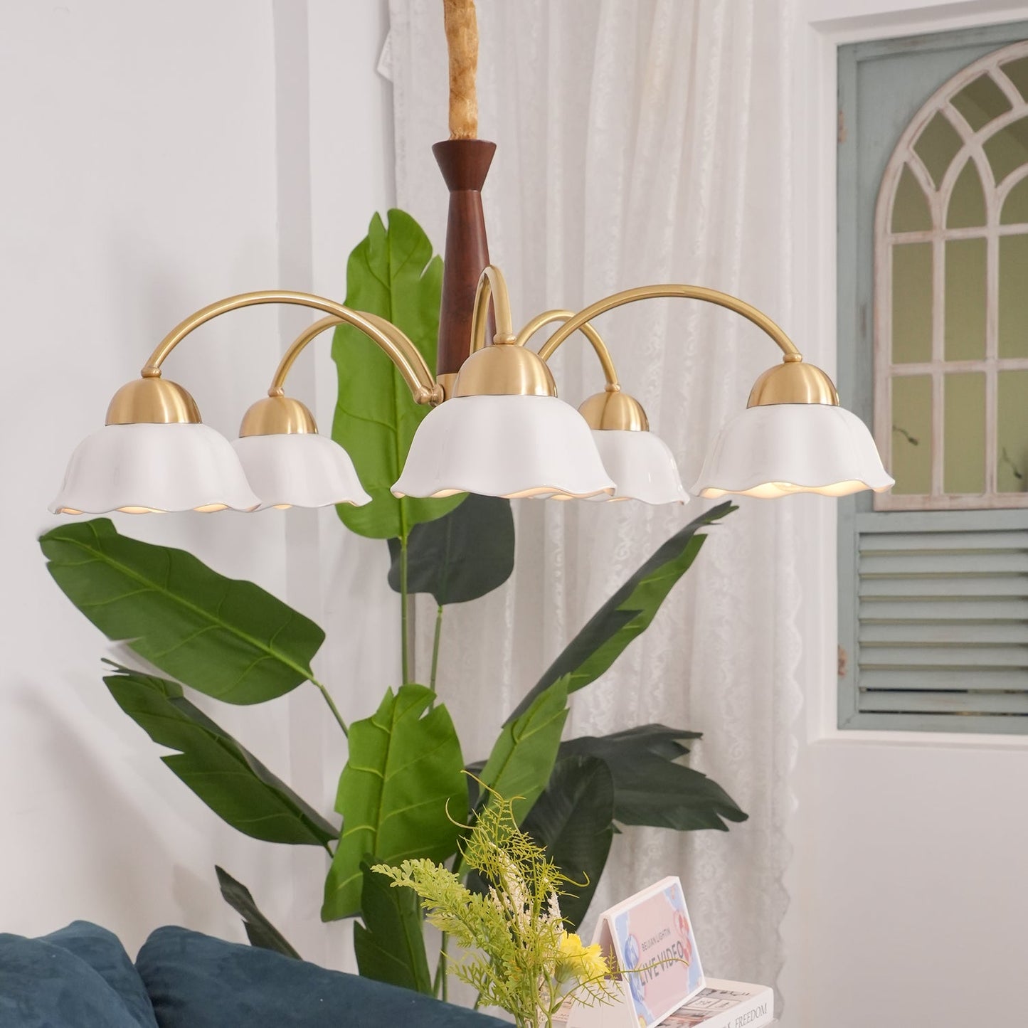 Swedish Modern Brass Chandelier - YIOSI