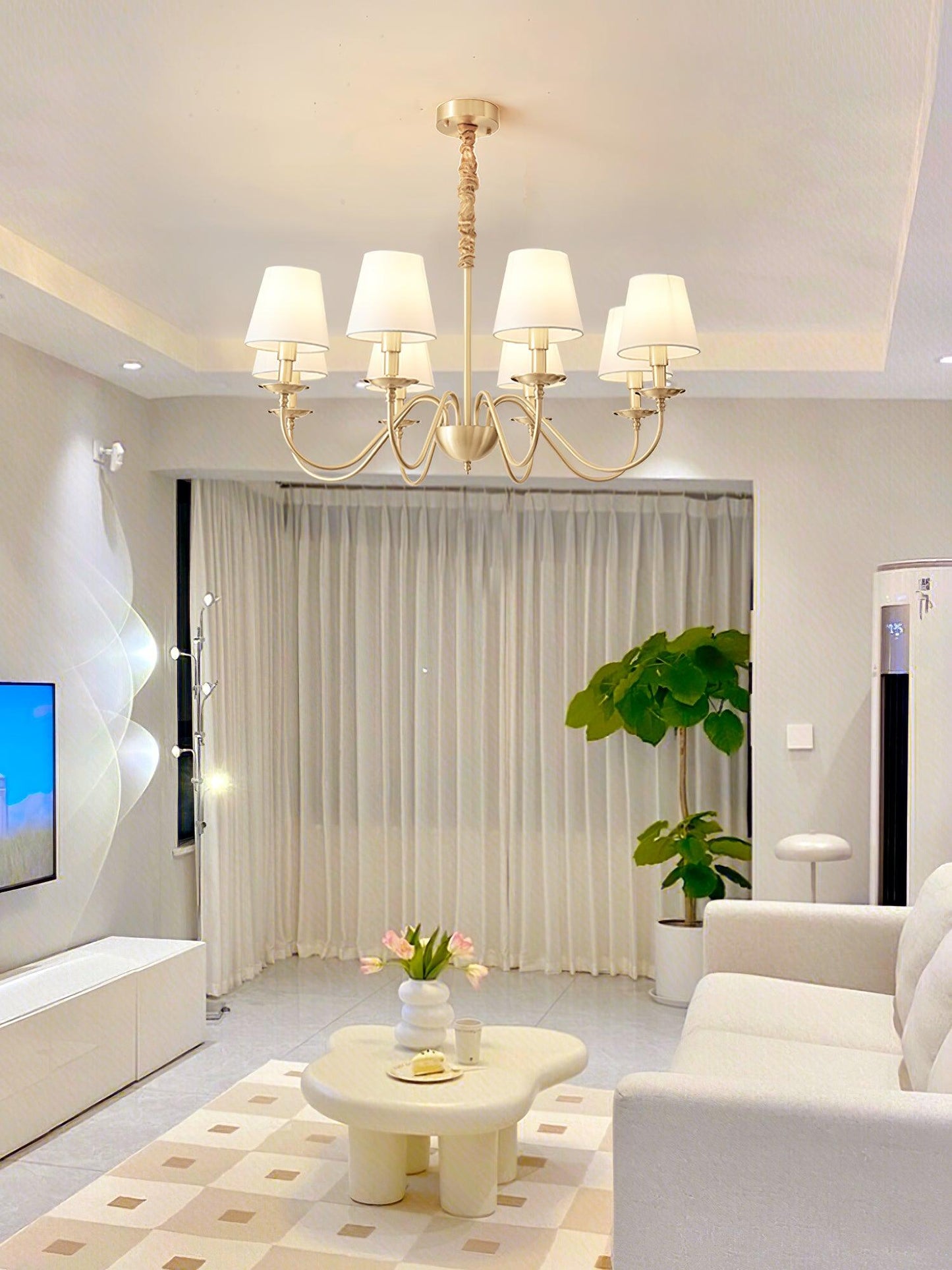 Tapered Fabric Brass Chandelier - YIOSI