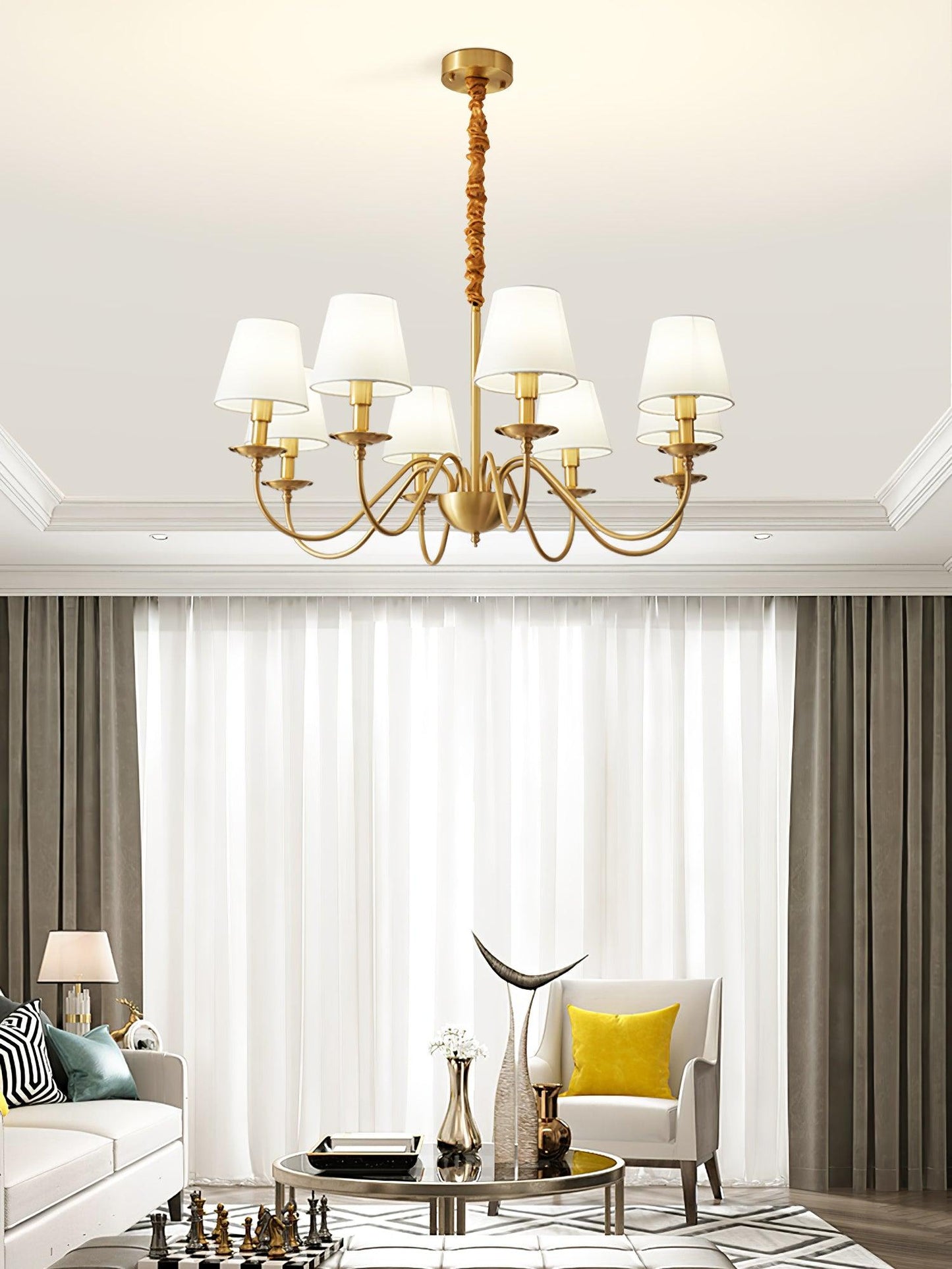 Tapered Fabric Brass Chandelier - YIOSI
