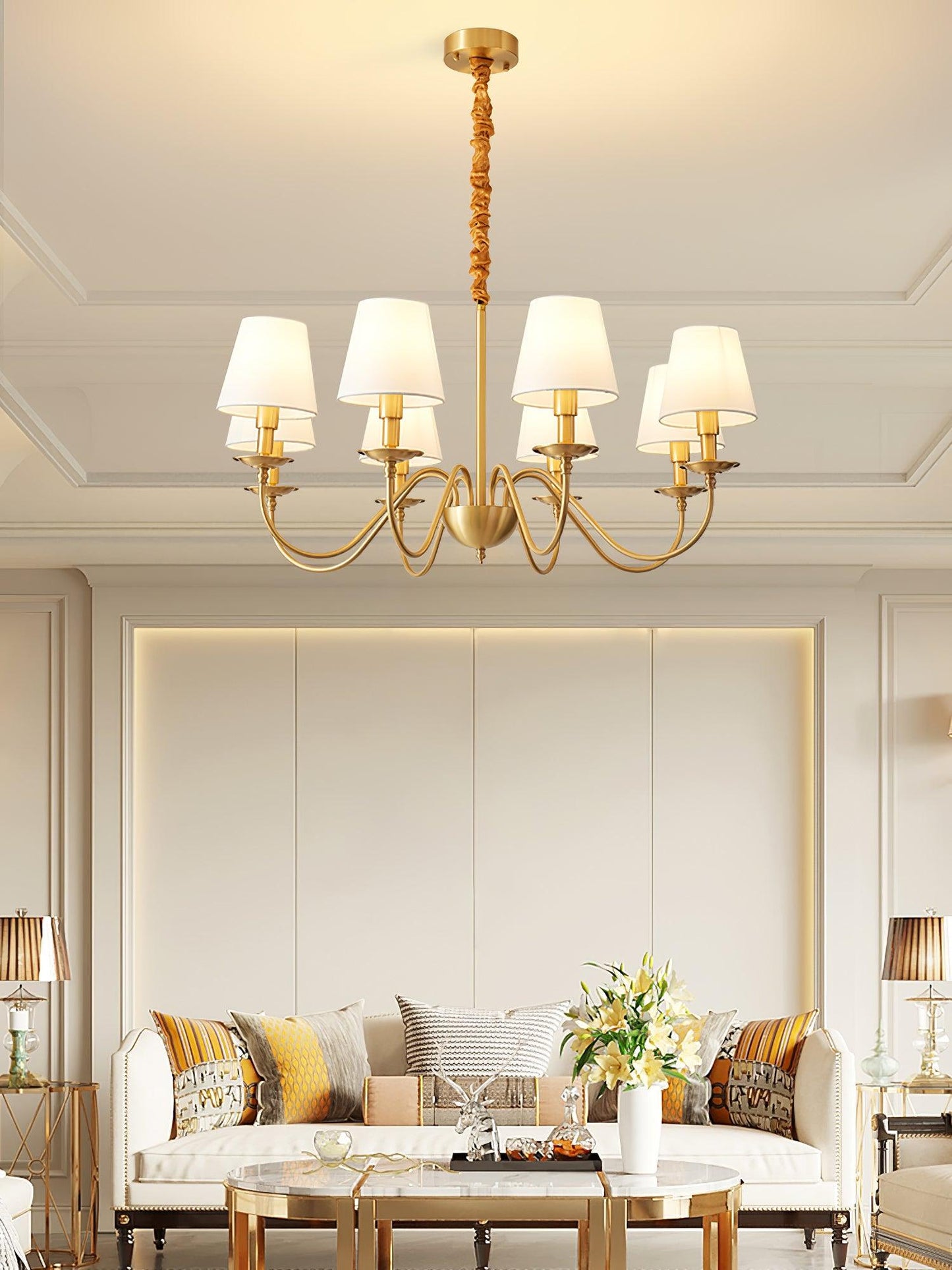 Tapered Fabric Brass Chandelier - YIOSI
