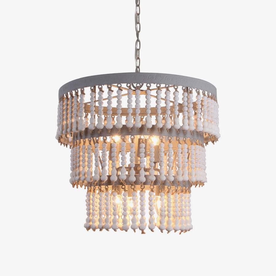 Three Tiered Wood Beaded Chandelier - YIOSI