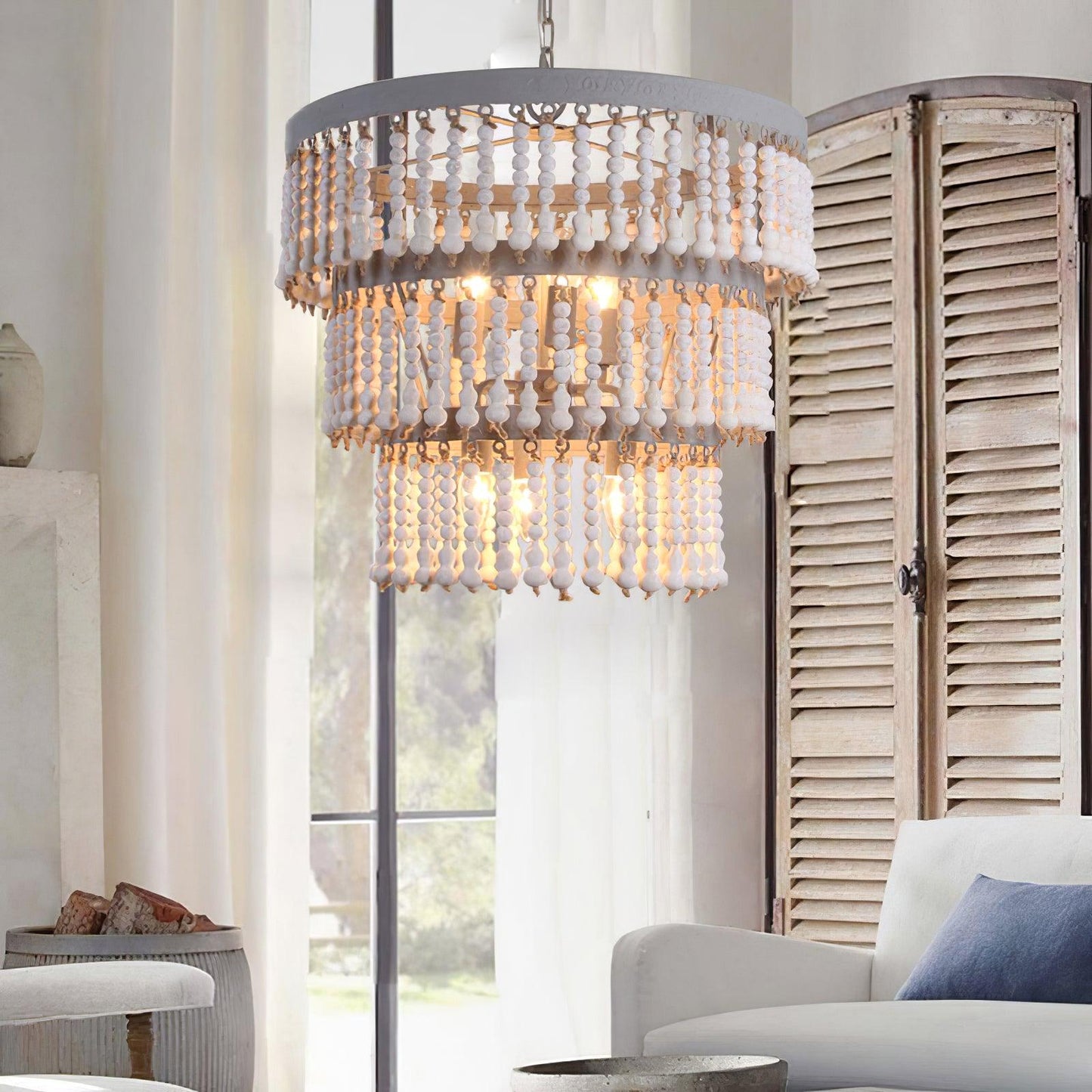 Three Tiered Wood Beaded Chandelier - YIOSI