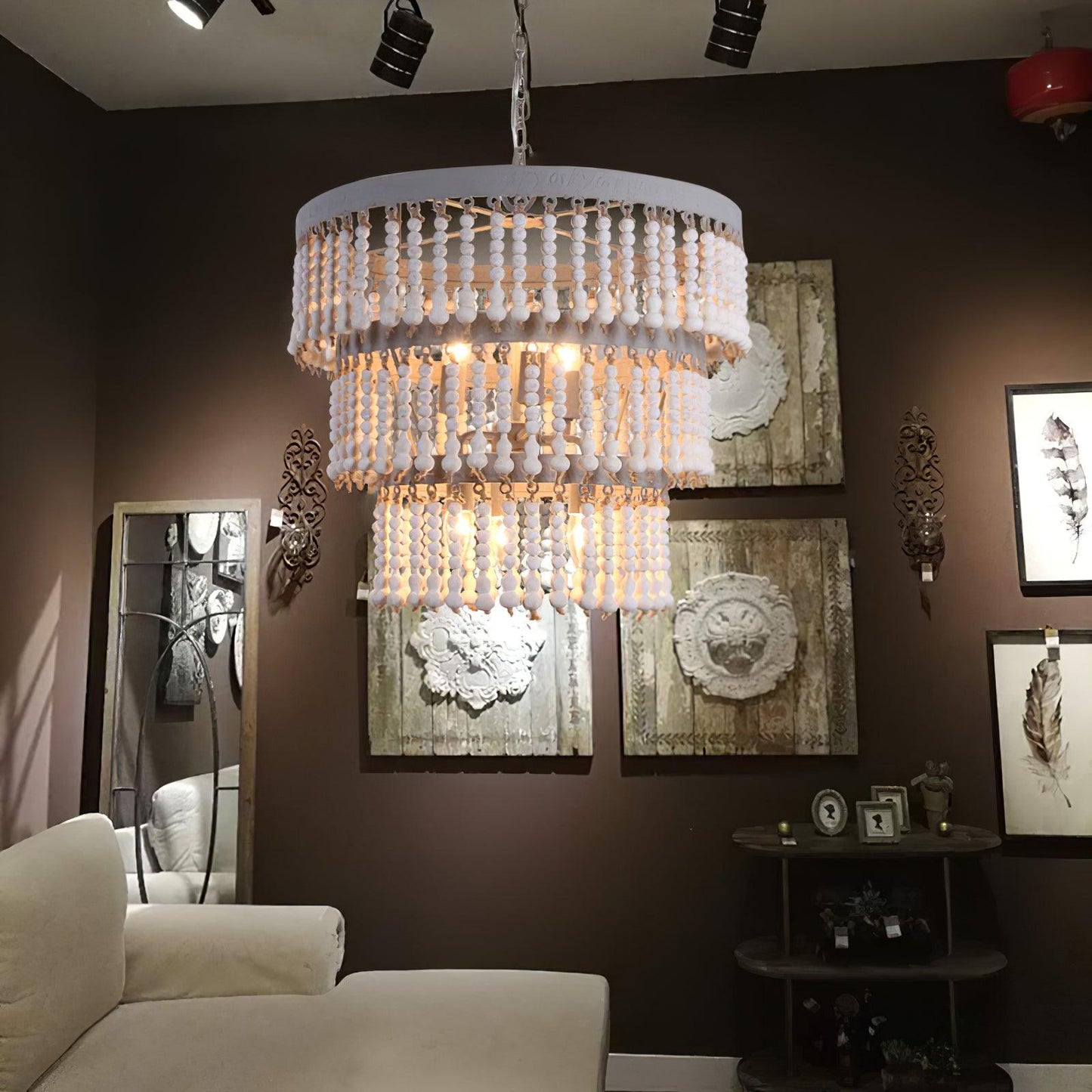 Three Tiered Wood Beaded Chandelier - YIOSI